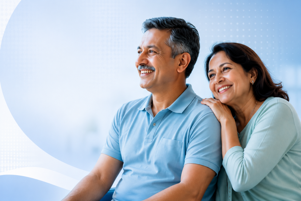 Smiling middle-aged couple representing confidence and improved quality of life after receiving professional male sexual health treatment from Dr. Ram Prasad Urologist in Hyderabad.