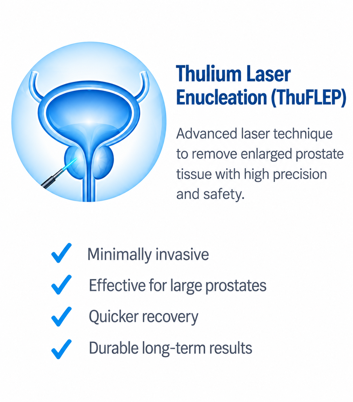 Medical illustration of Thulium Laser Enucleation (ThuFLEP) for enlarged prostate treatment